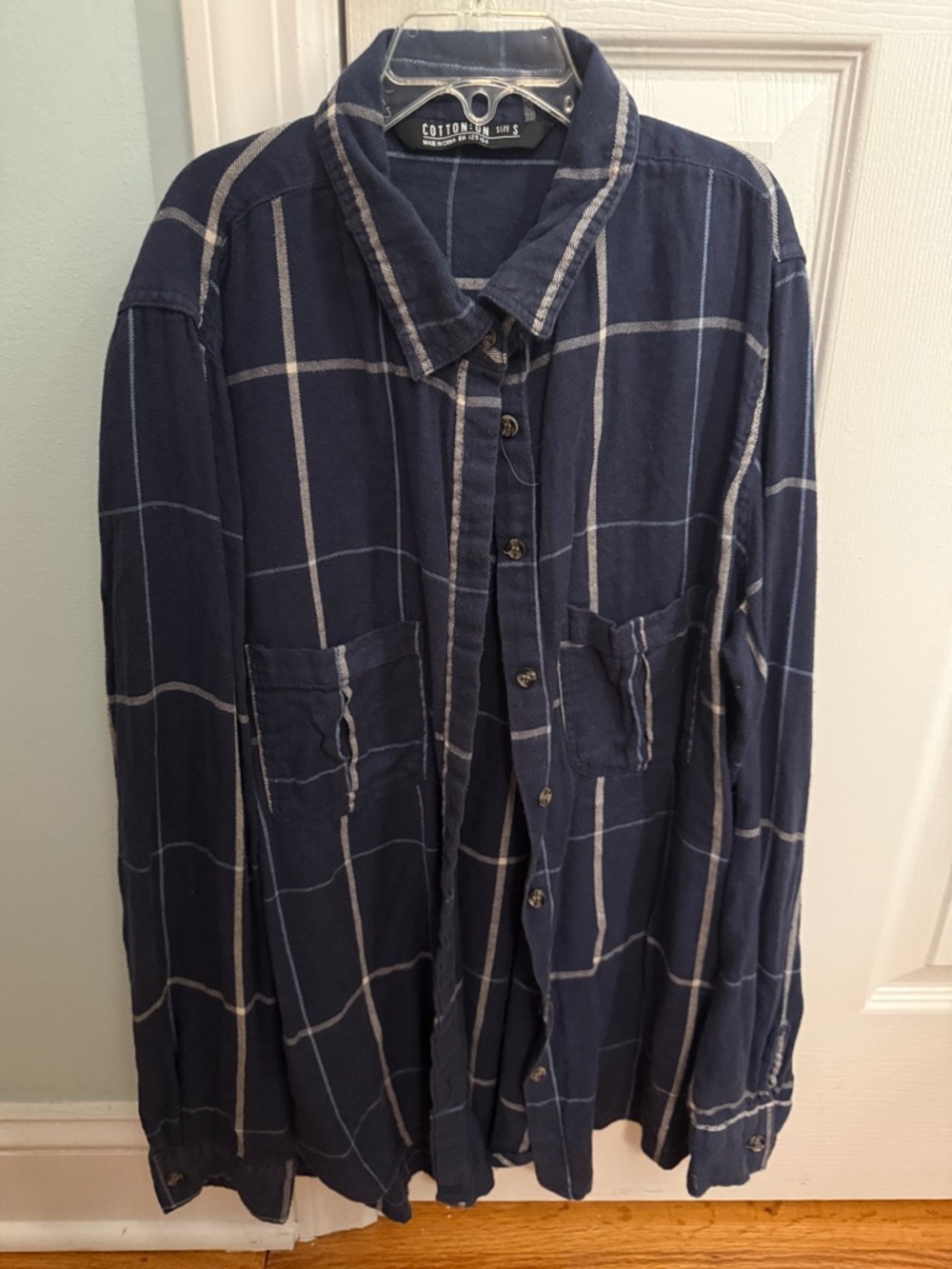 Cotton On Navy Blue Windowpane Button-Down Shirt